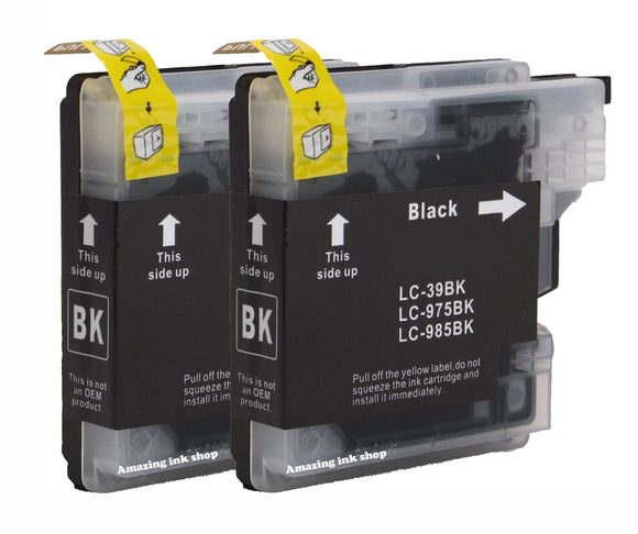 2 Black Compatible Ink Cartridges, For Brother LC985, LC-985BK NON-OEM