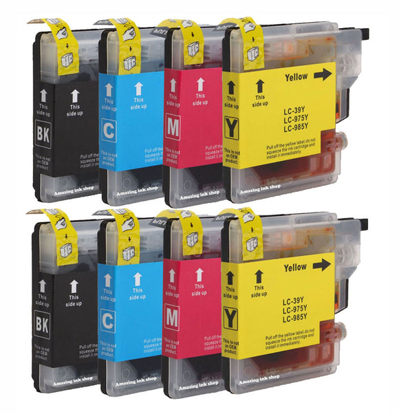 8 Compatible Ink Cartridges, Replaces For Brother LC985, LC985B/C/M/Y, NON-OEM