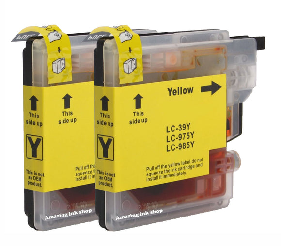 2 Yellow Compatible Ink Cartridge, Replaces For Brother LC985Y, LC-985Y NON-OEM