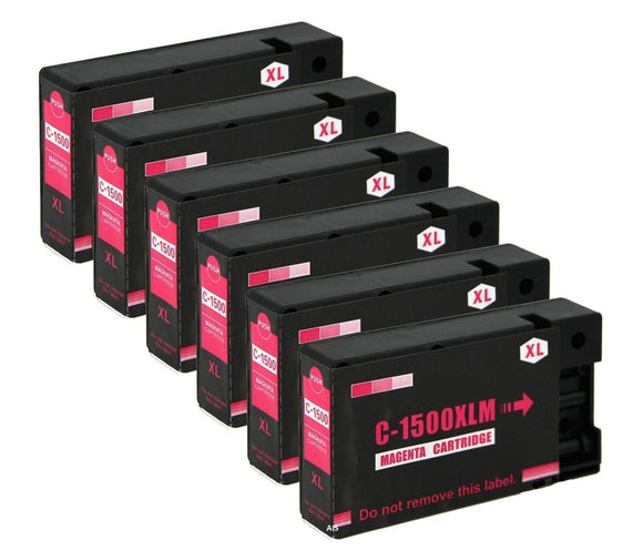 6 Compatible Magenta Ink Cartridges Replaces For Canon PGI-1500XLM, NON-OEM