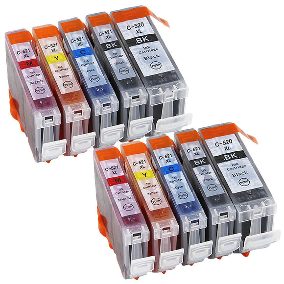 10 Compatible ink Cartridges, For Canon PGI-520BK, CLI-521BKCMY, NON-OEM