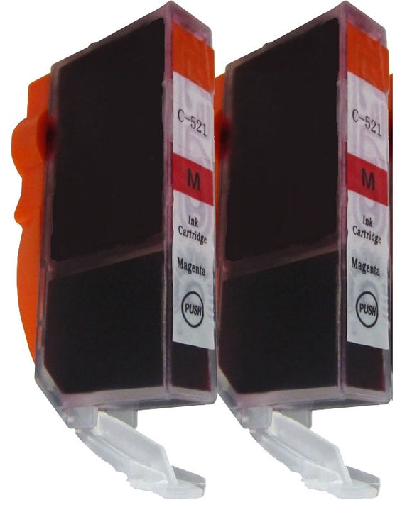 2 Compatible Magenta Ink Cartridge, Replaces For Canon CLI-521M NON-OEM