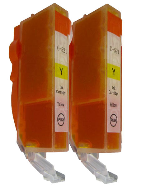 2 Yellow Compatible Ink Cartridge, Replaces For Canon CLI521, CLI-521Y NON-OEM