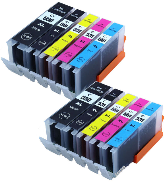 10 Compatible ink Cartridges, For Canon PGI-550XLBK, CLI-551XLBKCMY, NON-OEM