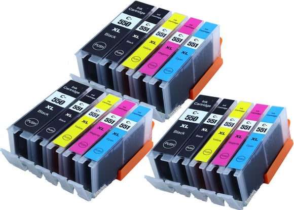 15 Compatible ink Cartridges, For Canon PGI-550XLBK, CLI-551XLBKCMY, NON-OEM