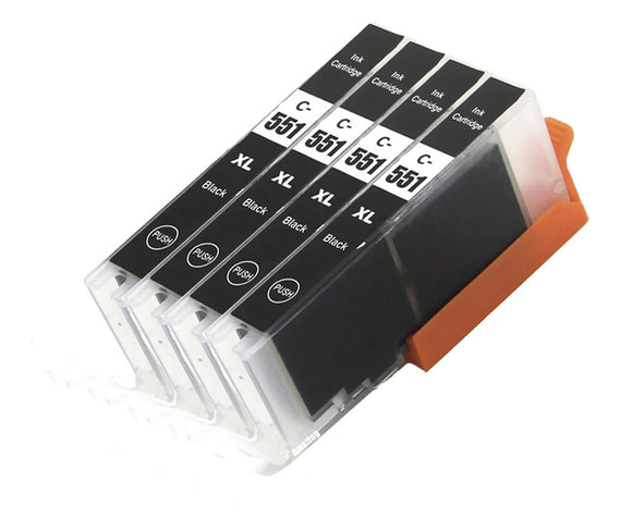 4 Compatible Black Ink Cartridge, Replaces For Canon CLI-551XLBK, NON-OEM