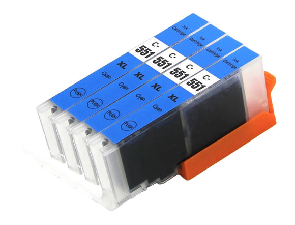 4 Compatible Cyan Ink Cartridge, Replaces For Canon CLI-551XLC, NON-OEM