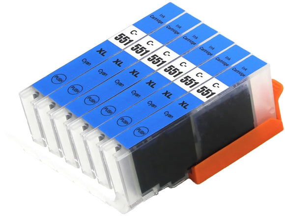 6 Compatible Cyan Ink Cartridge, Replaces For Canon CLI-551XLC, NON-OEM