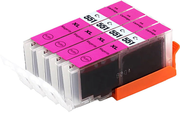 4 Compatible Magenta Ink Cartridge, Replaces For Canon CLI-551XLM, NON-OEM
