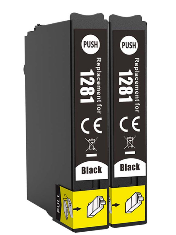 2 Compatible Black Ink Cartridges, Replaces For Epson T1281, NOM-OEM