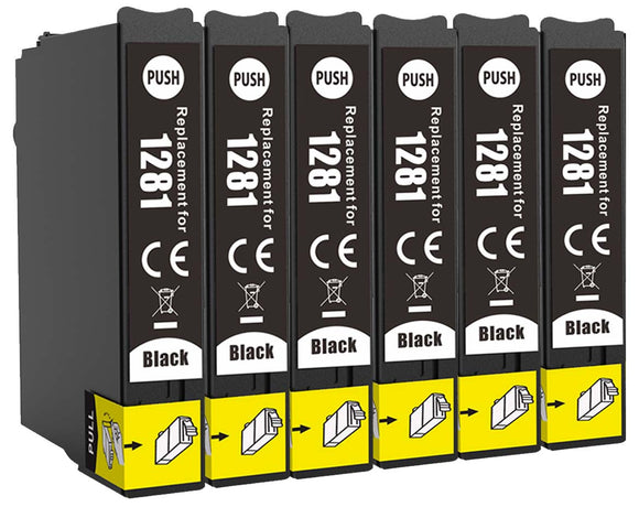 6 Compatible Black Ink Cartridges, Replaces For Epson T1281 NOM-OEM