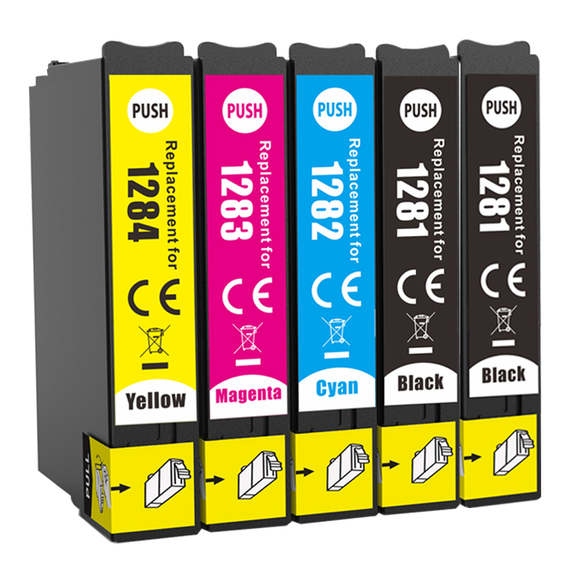 5 Compatible Ink Cartridges, Replaces For Epson T1285, NON-OEM