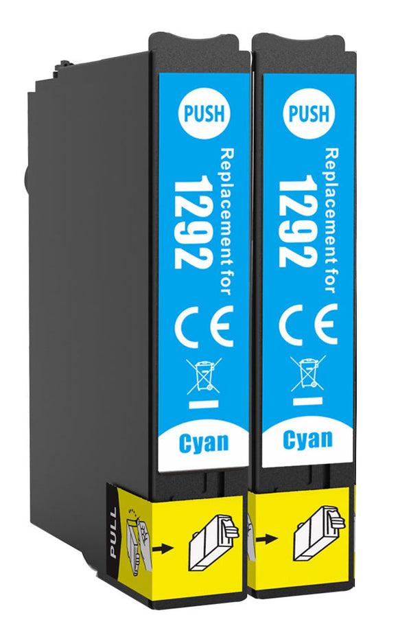 2 Compatible 1292 Cyan Ink Cartridge, Replaces For Epson T1292, NON-OEM