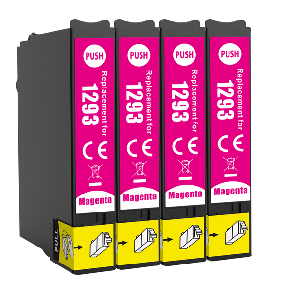 4 Compatible E1293, Magenta Ink Cartridges, Replaces For Epson T1293, NON-OEM