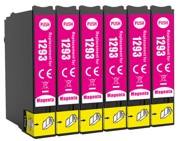 6 Compatible E1293, Magenta Ink Cartridges, Replaces For Epson T1293, NON-OEM