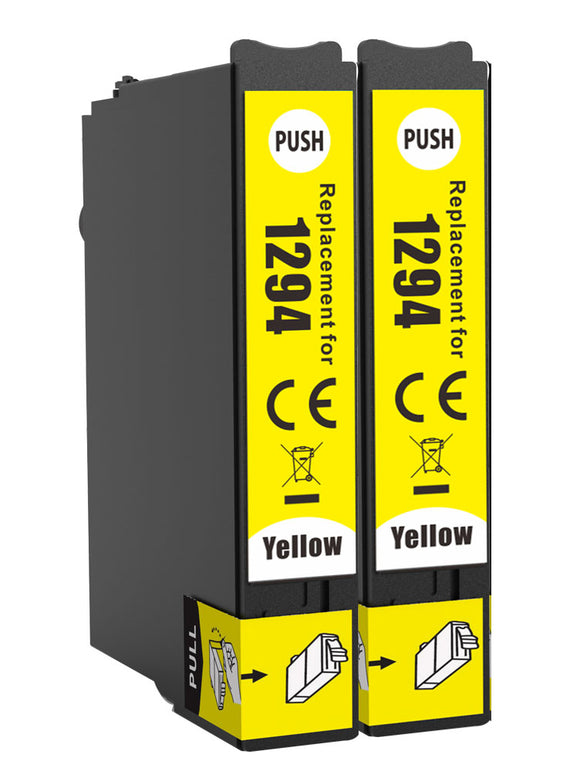 2 Compatible E1294, Yellow Ink Cartridge, Replaces For Epson T1294, NON-OEM