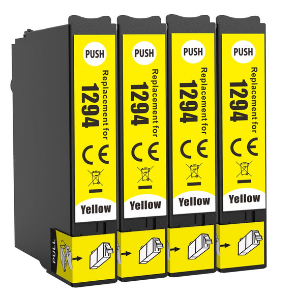4 Compatible E1294, Yellow Ink Cartridges, Replaces For Epson T1294, NON-OEM