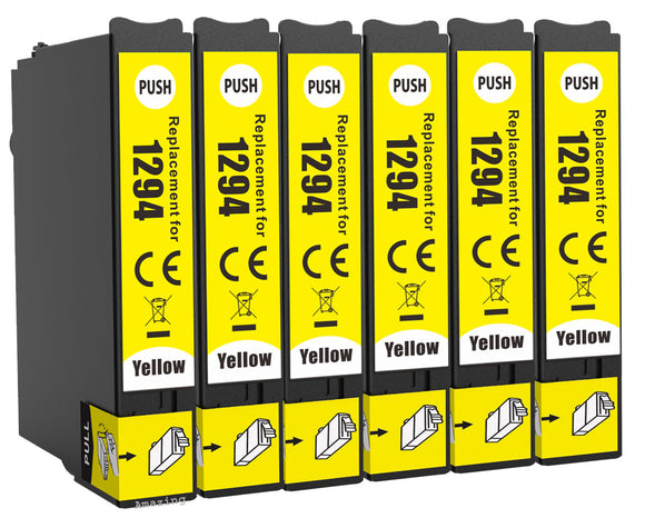 6 Compatible E1294, Yellow Ink Cartridges, Replaces For Epson T1294, NON-OEM