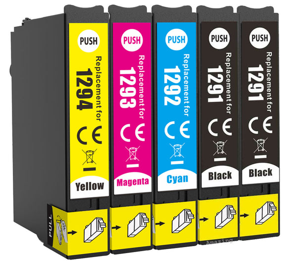 5 Compatible E1295, Multipack Ink Cartridges, Replaces For Epson T1295, NON-OEM