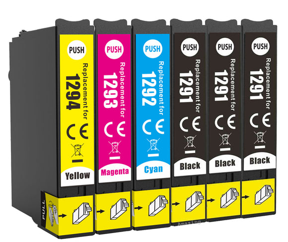 6 Compatible E1295, Multipack Ink Cartridges, Replaces For Epson T1295, NON-OEM