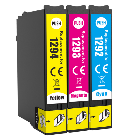 3 Compatible Ink Cartridges, Replaces For Epson T1292, T1293, T1294, NON-OEM