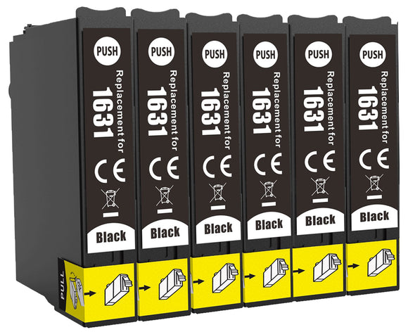 6 Compatible Black Ink Cartridges For Epson 16XL, T1631, NON-OEM