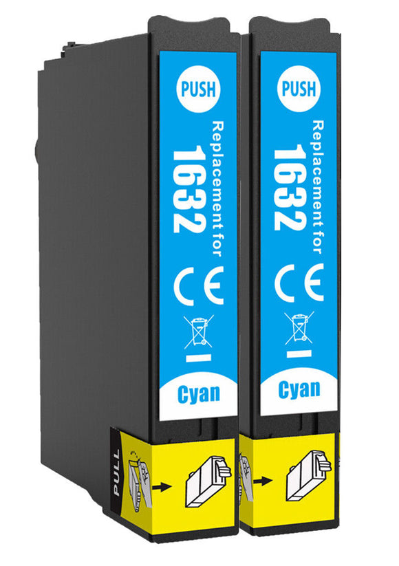 2 Compatible Cyan, Ink Cartridges, Replaces For Epson 16XL, T1632, NON-OEM