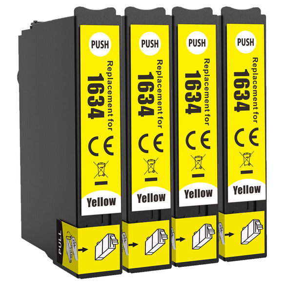 4 Compatible Yellow Ink Cartridges, Replaces For Epson 16XL T1634, NON-OEM