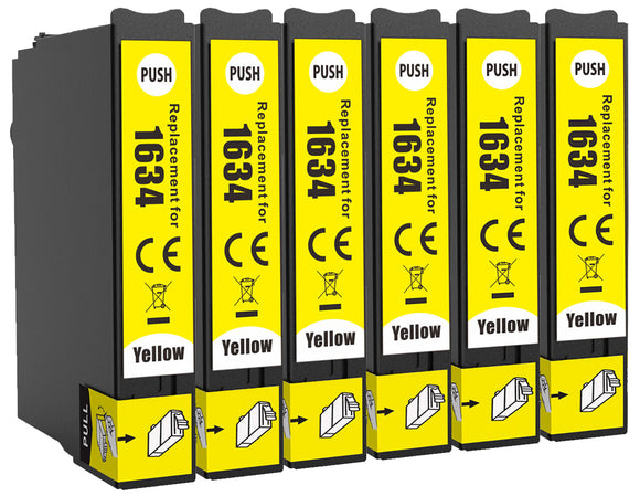 6 Compatible 16 XL, Yellow Ink Cartridges, Replaces For Epson 16XL T1634,T163440, NON-OEM