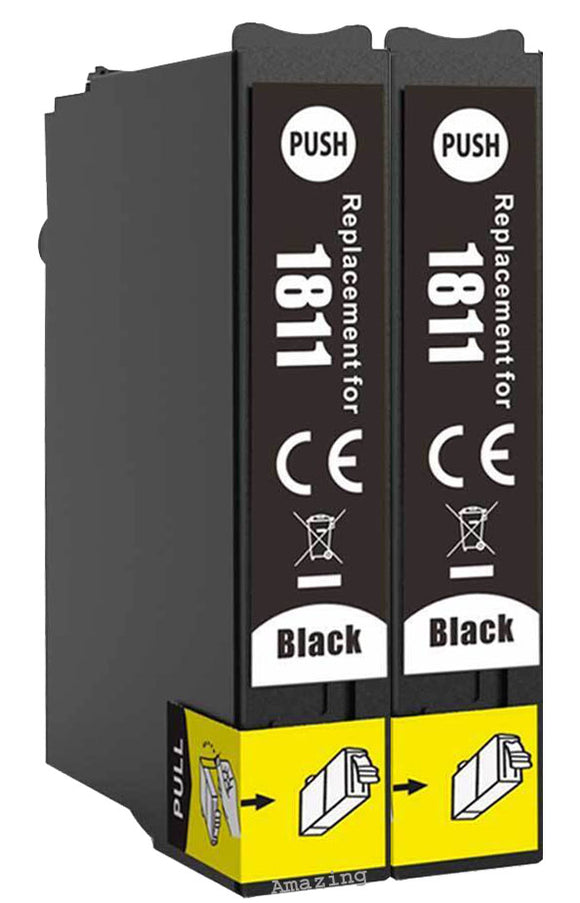 2 Compatible Black Ink Cartridge, Replaces For Epson 18XL, T1811, NON-OME