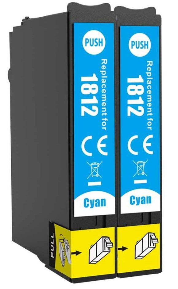 2 Compatible 18 XL, Cyan Ink Cartridge, Replaces For Epson 18XL, T1812,  NON-OEM