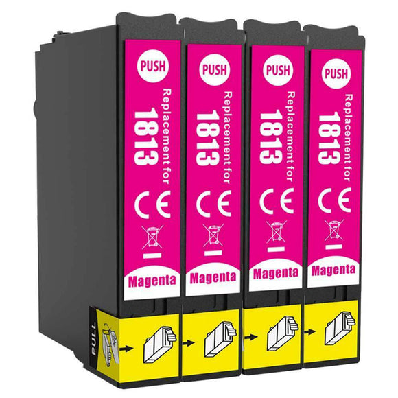 4 Compatible E18XL, Magenta Ink Cartridges Replaces For Epson 18XL, T1813, NON-OEM