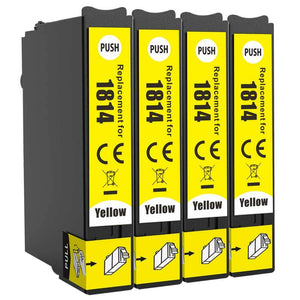 4 Compatible Yellow Ink Cartridges, Replaces For Epson 18XL, T1814, NON-OEM