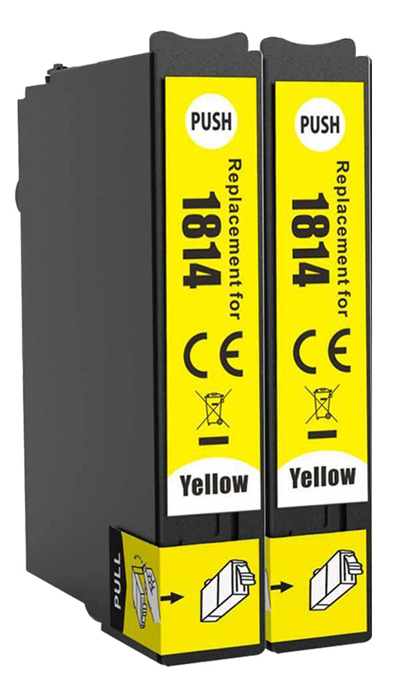 2 Compatible Yellow Ink Cartridges, Replaces For Epson 18XL, T1814, NON-OEM