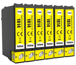 6 Compatible 18 XL, Yellow Ink Cartridges, Replaces For Epson 18XL, T1814, NON-OEM