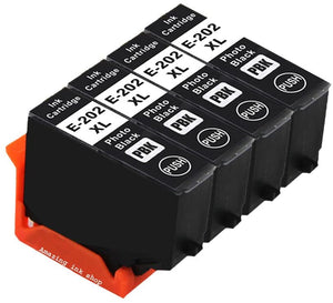 4 Compatible E202XLPB Photo Black Ink Print Cartridges, Replaces For Epson 202 202XL T02F1 T02H1