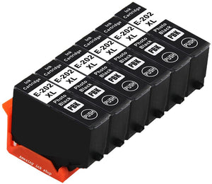 6 Compatible E202XLPB Photo Black Ink Cartridges, For Epson 202XL, T02H1 Non-OEM