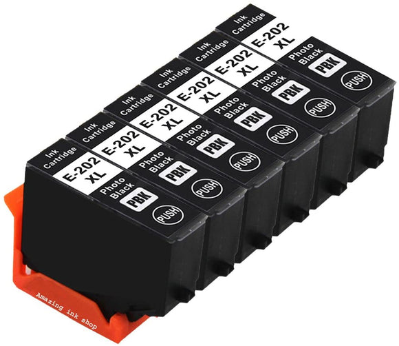 6 Compatible E202XLPB Photo Black Ink Cartridges, For Epson 202XL, T02H1 Non-OEM