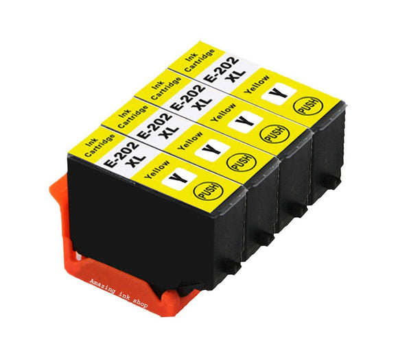 4 Compatible E202XL Yellow Ink Cartridges, For Epson 202XL T02F4, NON-OEM