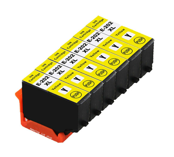6 Compatible E202XL, Yellow Ink Cartridges, For Epson 202XL, T02H4, NON-OEM