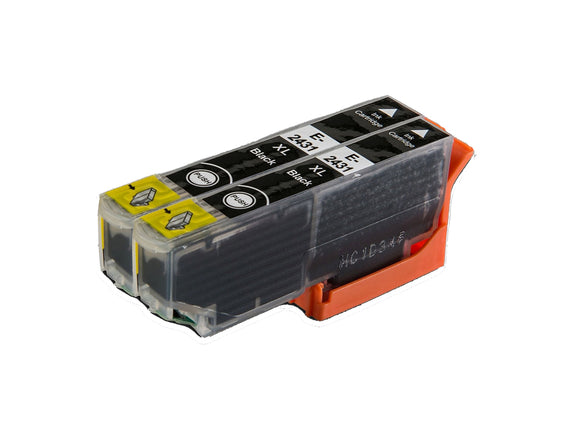 2 Compatible Black Ink Cartridges, Replaces For Epson 24XL, T2431, NON-OEM