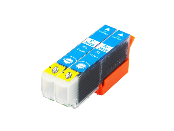 2 Compatible Cyan Ink Cartridges, Replaces For Epson 24XL, T2432, NON-OEM