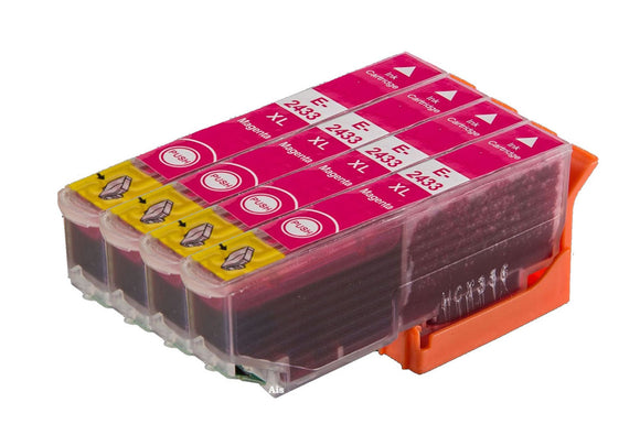 4 Compatible Magenta Ink Cartridges, Replaces For Epson 24XL, T2433, NONOEM