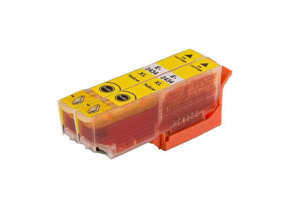 2 Compatible Yellow Ink Cartridges, Replaces For Epson 24XL, T2434, NON-OEM