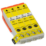 6 Compatible Yellow Ink Cartridges, Replaces For Epson 24XL, T2434, NON-OEM
