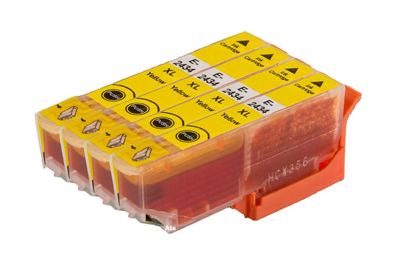 4 Compatible Yellow Ink Cartridges, Replaces For Epson 24XL, T2434, NON-OEM