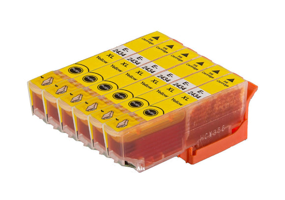 6 Compatible Yellow Ink Cartridges, Replaces For Epson 24XL, T2434, NON-OEM