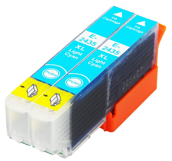 2 Compatible Light Cyan Ink Cartridges, Replaces For Epson 24XL, T2435, NON-OEM