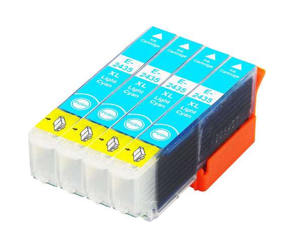 4 Compatible Light Cyan Ink Cartridges, Replaces For Epson 24XL, T2435, NON-OEM