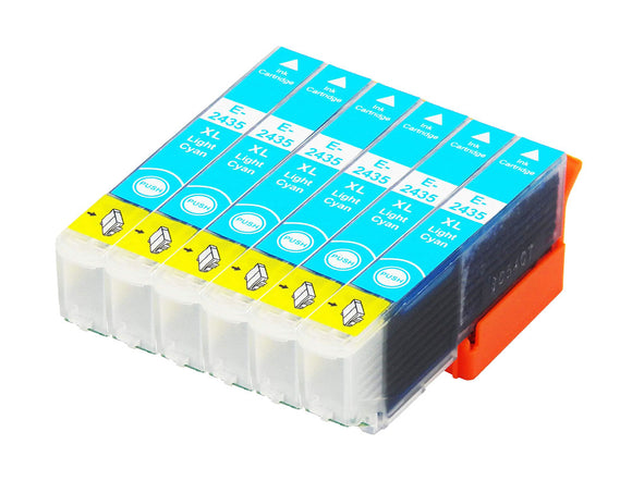 6 Compatible Light Cyan Ink Cartridges, Replaces For Epson 24XL, T2435, NON-OEM